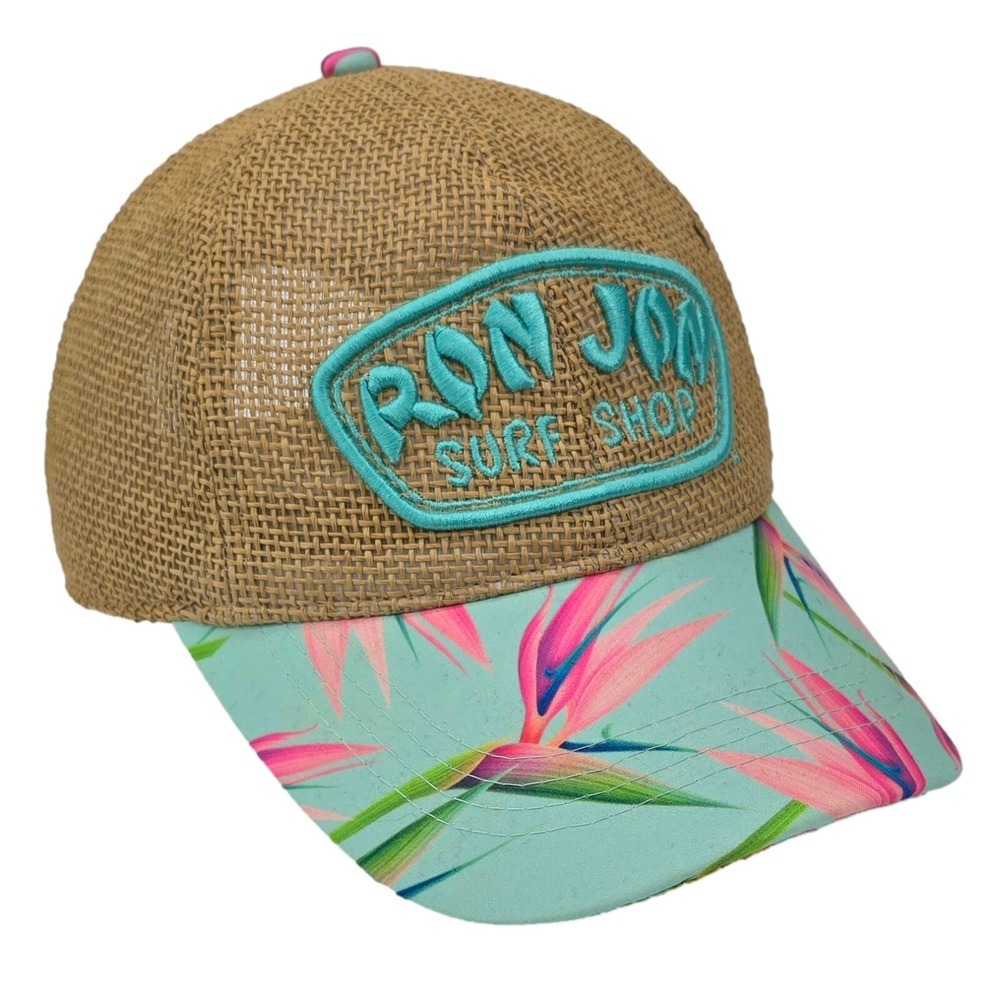 Ron‎ Jon Surf Shop Trucker Hat OSFM Hawaiian Floral Straw Snapback Mesh Surf Cap